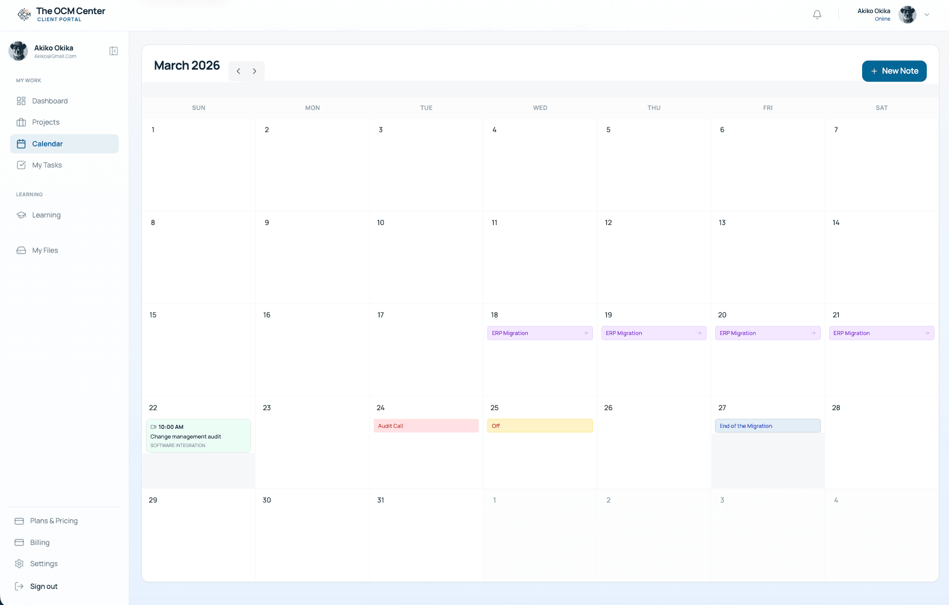 Interactive calendar view