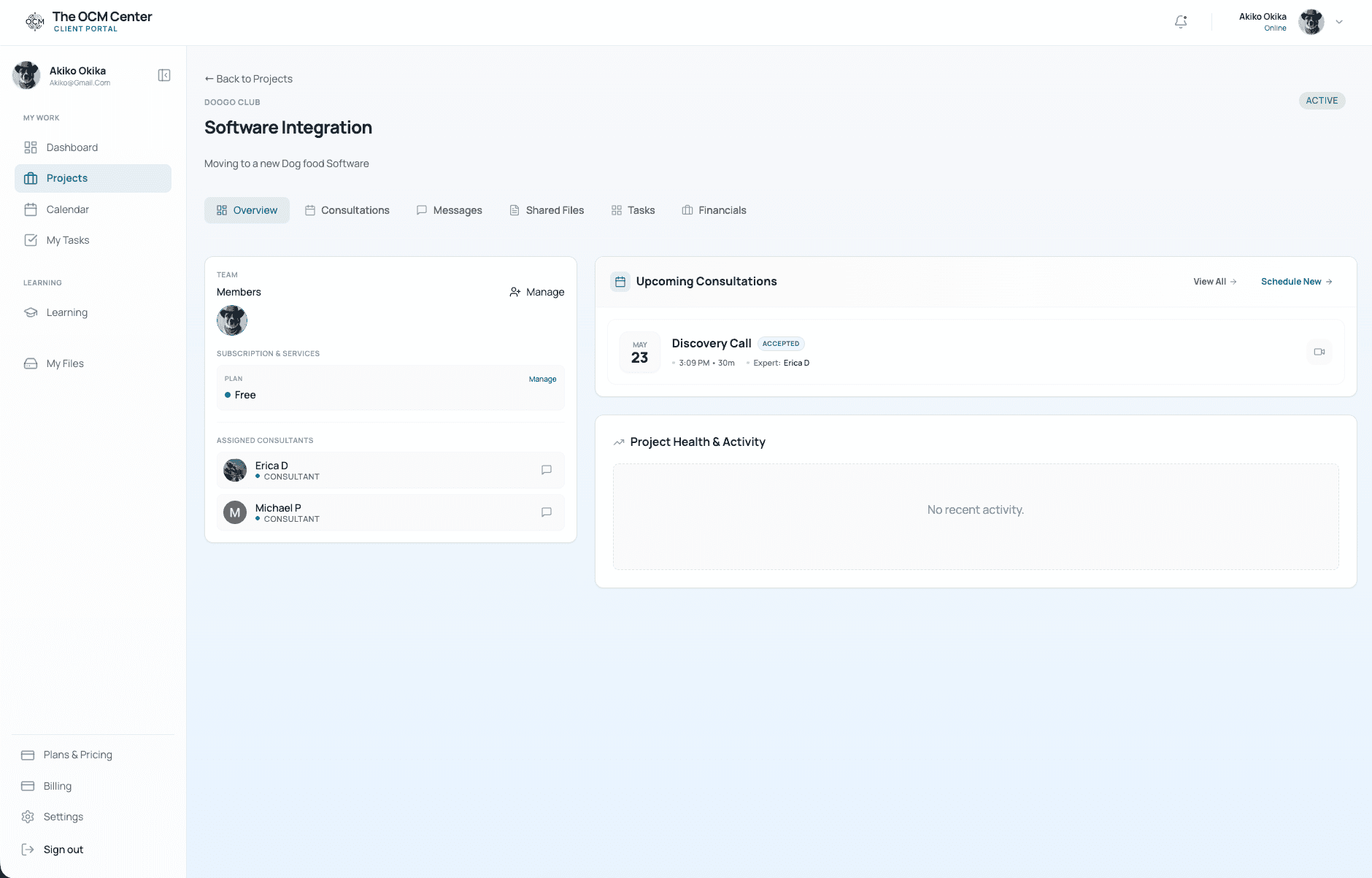 Project management dashboard